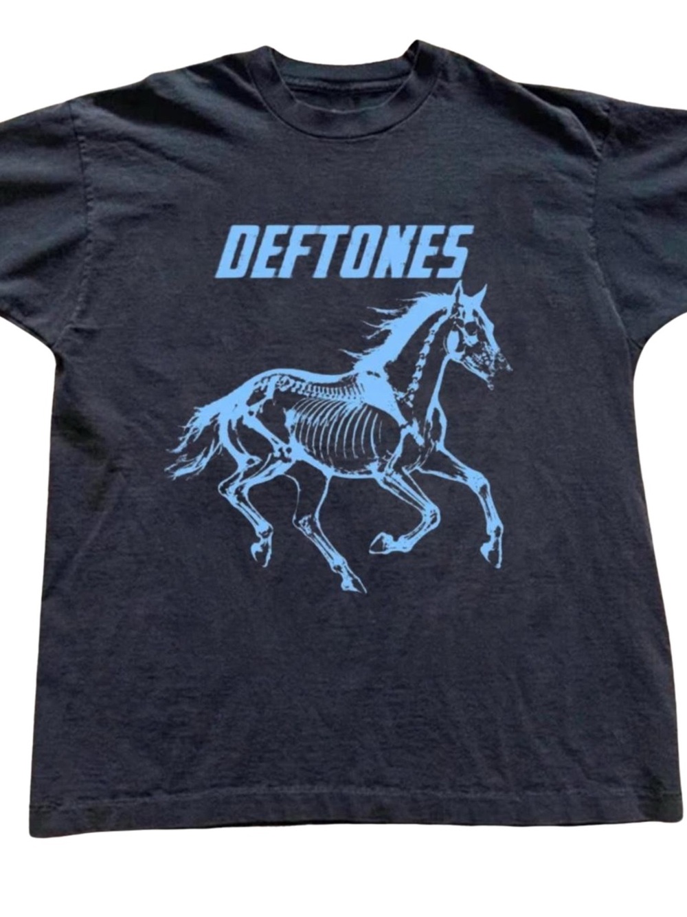 Gildan Black Tee with Light Blue Skeletal Horse Graphic, Gift For Her, For Him